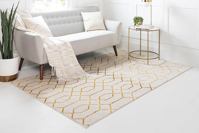 Marilyn Monroe Glam Collection Area Rug - Trellis (10'x 13' Rectangle, White Gold/ Gold)