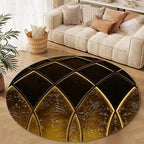 Luxury Black Gold Round Rug Vintage Golden Texture Living Room Circle Area Rugs 7ft Washable Soft Non Slip Low Pile Indoor Floor Carpet for Bedroom Office Kitchen Coffee Table