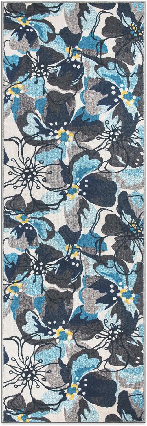 Rugshop Gray Large Floral Non-Slip Runner Rug Fade Resistant for Hallway, Entryway and Kitchen, 2'7" x 12'