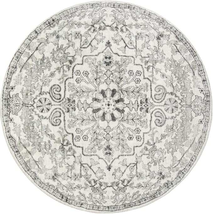 Lahome Round Rug 5'3"Ft, Soft Rugs for Living Room Machine Washable Rugs for Bedroom, Bohemian Medallion Non-Slip Non-Shedding Print Indoor Carpet for Entryway Bathroom Coffee Table, Beige