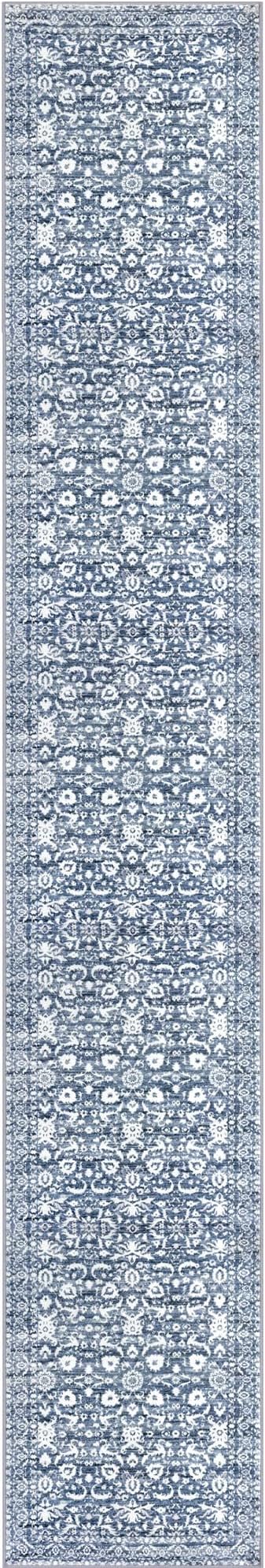 Runner Rug 2.6x16, Light Blue White Washable Long Hallway Rug Runner Non-Slip Soft Kitchen Runner Thin Printed Faux Wool Super Soft Carpet for Entryway Bedroom Laundry Room Indoor Home Decor