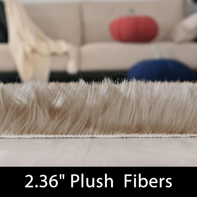 Latepis Beige Washable Rugs 4x6 for Living Room Fluffy Carpet Soft Shaggy Faux Sheepskin Fur Rug for Bedroom Floor Room Rugs Home Decor Sheepskin