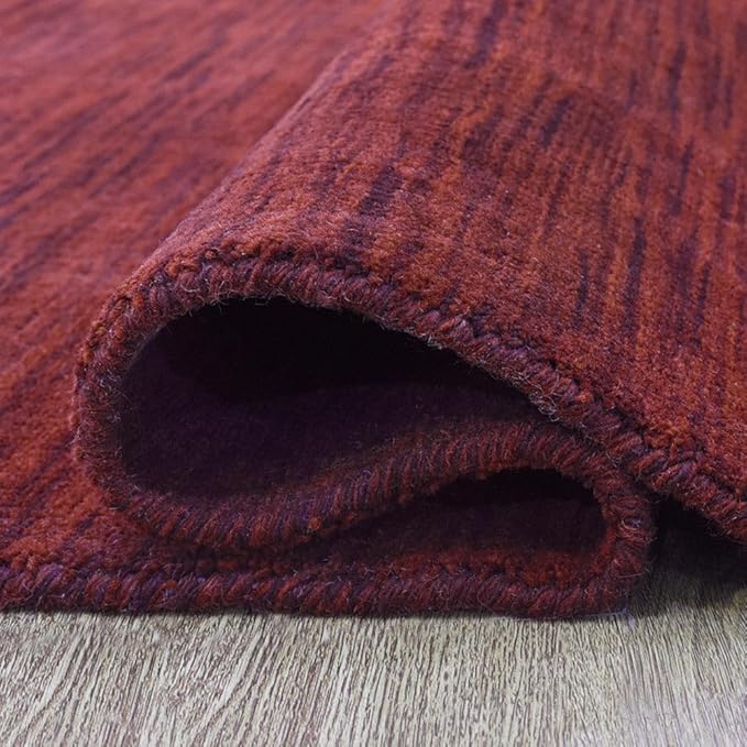Hand Knotted Loom Wool ECO-Friendly Area Rugs - 6'x6', Octagon, Dark Red Color, Solid Plain Design, High Pile Handmade Anti Skid Area Rugs for Living Room, Bed Room (L00111)