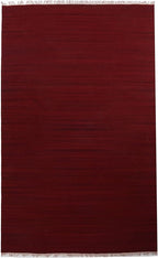 Rugsotic Carpets Hand Woven Flat Weave Kilim Wool 4'x6' Area Rug Solid Burgundy D00111