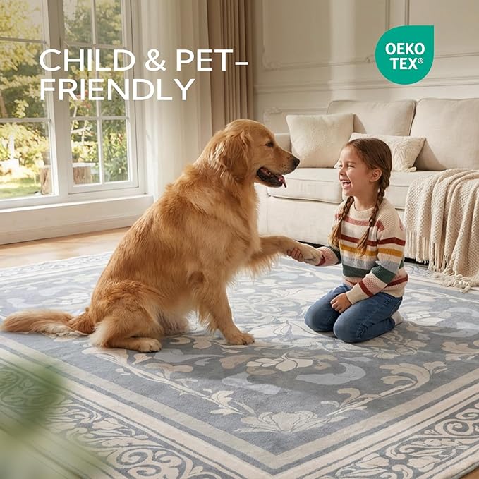SOULFUL Medium Pile 4x6 Rugs for Living Room - Soft Foot Feel Area Rug - Greige Boho Floral - Washable Non-Slip - Perfect for Bedroom Kids Room Under Dining Table Office