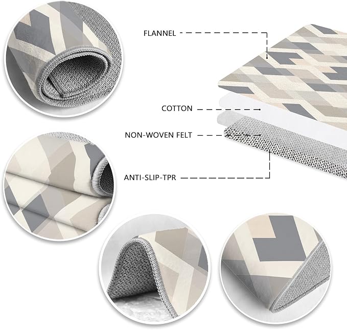 Modern Area Rug Living Room Rugs 5x7, Minimalist Soft Boho Geometric Rug, Non-Slip Washable Low Pile Non Shedding Carpet for Bedroom Office Dining Room Kitchen Nursery, Gray Beige White