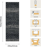 2x6 Machine Washable Runner Rug, Kitchen Hallway Area Rug, Black Vintage Moroccan Rug Ultra Non-Slip Low Pile Soft Faux Wool Carpet, Kids and Pets Friendly for Bedroom Entryway Bedside Decor Rug
