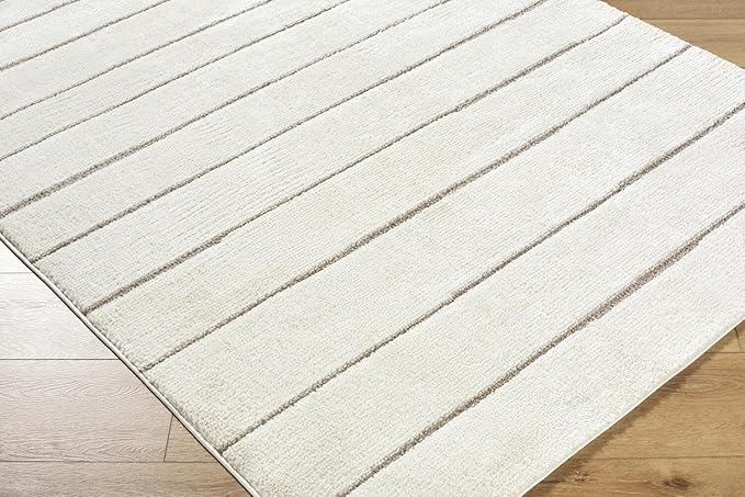 Livabliss x Our PNW Home Cascade Minimalist Striped Area Rug, 2'7" x 12', Striped Ivory/Taupe