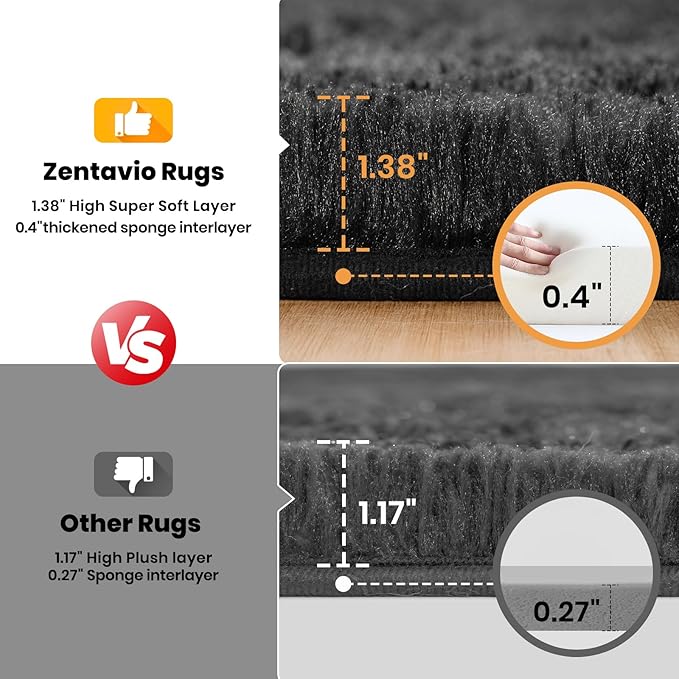 Zentavio Area Rugs for Living Room Small Carpet for Bedroom Black 3x5 Bedside Washable Soft Fluffy Shag Aesthetic Plush High Pile Throw Rug for Nursery Kids Room Dorm Room