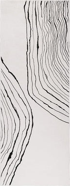 GLN Rugs Contemporary Collection - Machine Washable Area Rug, Contemporary Washable, Non Slip, Low Pile Chenille Rug, Living Room, Bedroom, Kitchen Rug (2'6" x 7' Beige Black)