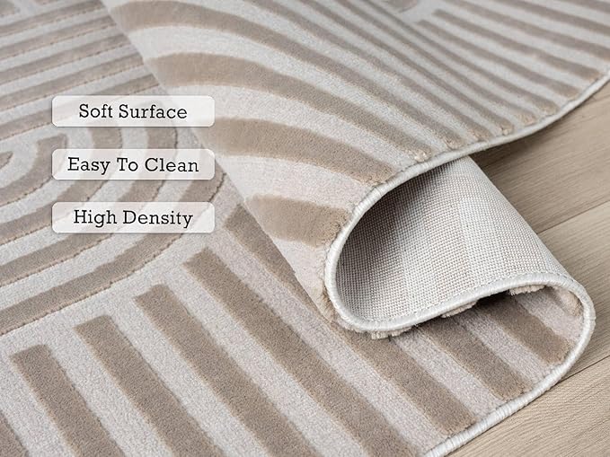 Annabel Modern Geometric Area Rug for Living Room, 8x10 Contemporary Arched Linear Beige Neutral Rug, Stain Resistant Non-Shedding Carpet for Bedroom, Dining Room, Kitchen (8' x 10', Beige)