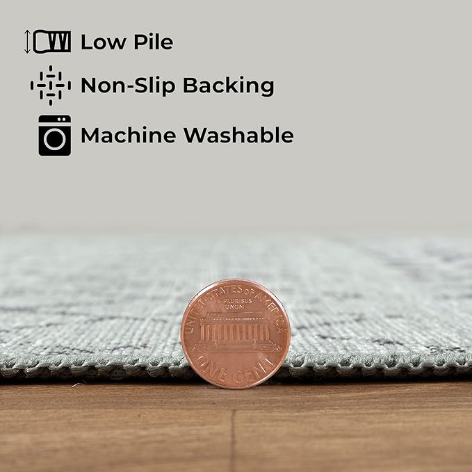 GLN Rugs Contemporary Collection - Machine Washable Area Rug, Contemporary Washable, Non Slip, Low Pile Chenille Rug, Living Room, Bedroom, Kitchen Rug (9' x 12' Gray 0166)