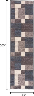 Rugshop Geometric Modern Boxes Design Non-Slip (Non-Skid) Carpet for Hallway,Kitchen,Entryway Runner Rug 2'7" x 10' Blue