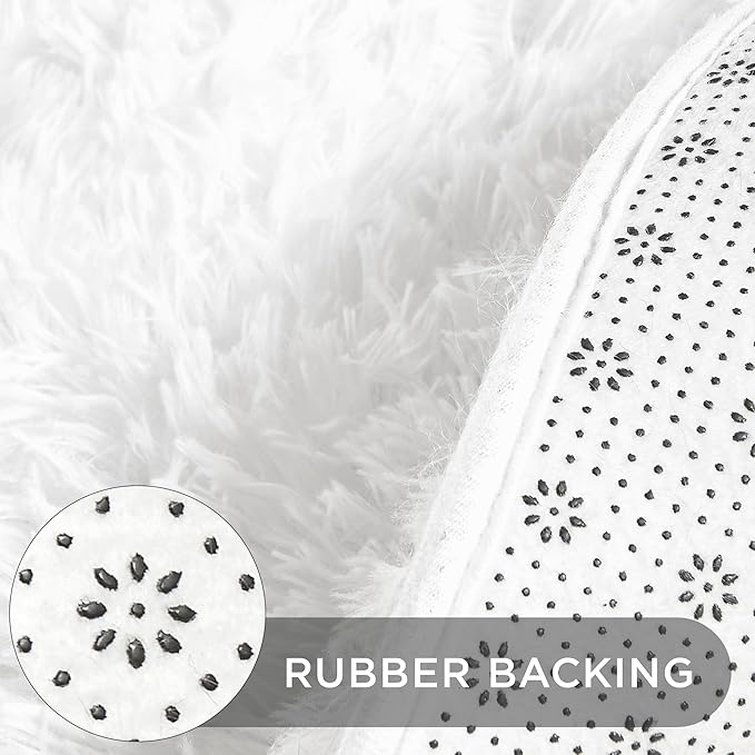 Andency White Round Area Rug for Bedroom, Soft Shag Circle Rug 4x4 for Room, Fluffy Faux Fur Carpet for Home Decor, Circular Fuzzy Plush Rug for Living Room Playroom