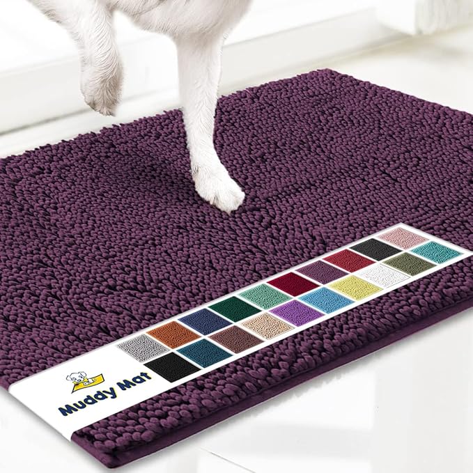 Muddy Mat® | Super Absorbent Door Mat Indoor, Microfiber Quick Dry Chenille Entryway Rug, Non-Slip Front Door Mat, Indoor Mats for Entryway, Machine Washable Pet Rug, Dark Purple 24"x35"