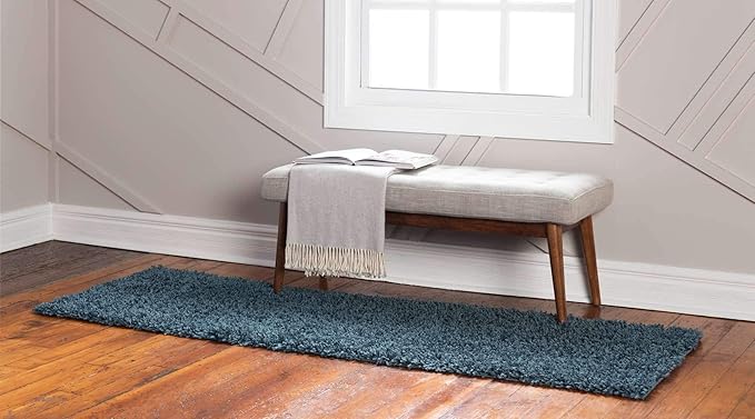 Unique Loom Davos Shag Collection Area Rug - Solid (2' 7" x 10' Runner, Marine Blue)