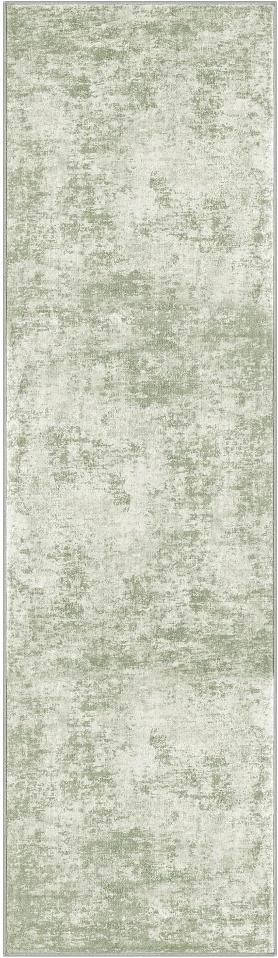 Modern Abstract Runner Rug for Bedroom 2x7, Sage Green Grey Washable Kitchen Runner, Non-Slip Soft Thin Faux Wool Mat for Entryway, Hallway, Laundry Room Indoor