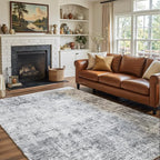 Area Rug 5x7 Washable Rug Light Grey for Living Room, Dining Room, Bedroom, Large Carpets, Non Slip & Non-Shedding Low Pile Vintage Print Rug for Home Office Decor