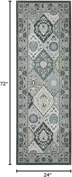 Phantoscope Washable Runner Rug 2'x6' Non-Slip, Vintage Boho Hallway Rugs for Entryway, Stair, Bedroom, Distressed Moroccan Mosaic Diamond Pattern, Low-Pile Foldable Floor Carpet, Grey Charcoal
