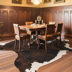 AROGAN Western Decor Faux Fur Cowhide Rug, 4.6x5.2 Feet Premium Animal Skin Cow Hide Rug, Sturdy Cow Print Rugs for Wall Decor, Western Floor Carpet for Bedroom Living Room, Black and Brown