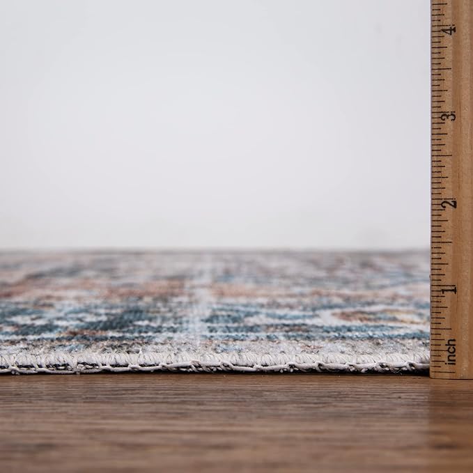 Bloom Rugs Caria Washable Non-Slip 3x5 Rug - Terracotta/Blue Traditional Area Rug for Living Room, Bedroom, Dining Room, and Kitchen - Exact Size: 3' x 5'
