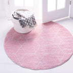 Unique Loom Trellis Frieze Collection Area Rug - Geometric (5' 1" Round, Light Pink/ Ivory)