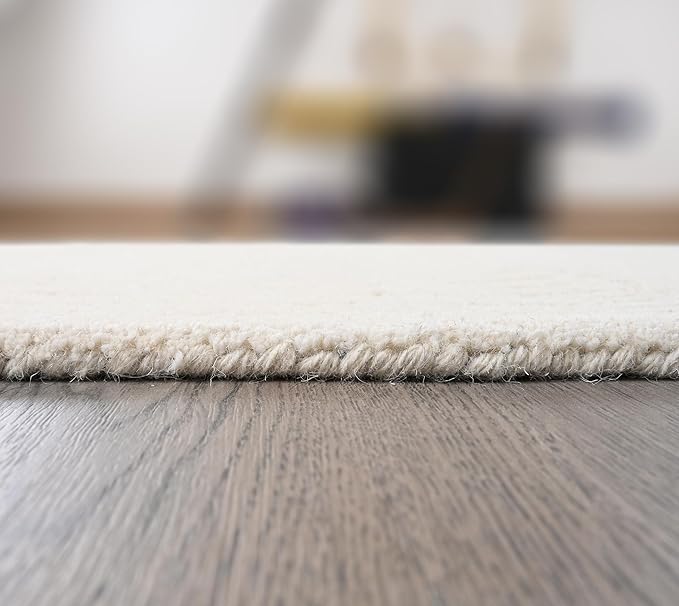 Hand-Tufted 100% Wool Area Rug – Unique Modern Geometric Grid Pattern, Soft Plush Textured Carpet for Living Room, Bedroom, Dining Room & Entryway (Beige, 8' Round)