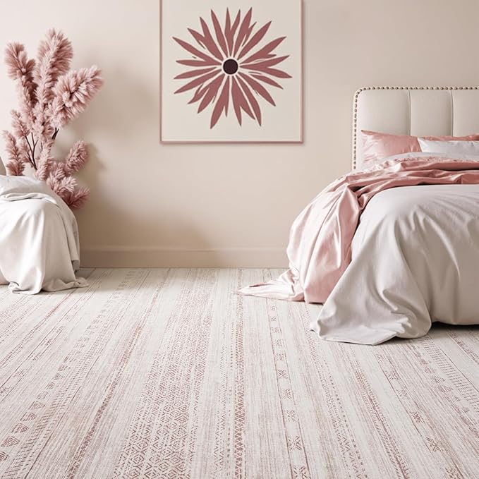 5x7 Pink Area Rugs for Living Room Machine Washable Rug Distressed Girls Nursery Rug Indoor Carpet Neutral Moroccan Boho Ultra Soft Area Rug for Bedroom Dining Room Playroom Office
