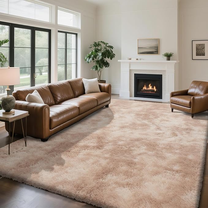 Fluffy Rug Shaggy Area Rug, Mottling Beige 10x14 Area Rugs for Bedroom, Super Soft Shaggy Rugs for Living Room Bedroom Kids Room Home Decor, Upgrade Anti-Skid Rectangular Fuzzy Rug