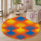 Vintage Blue Orange Round Rug Retro Pattern Print Area Rug Washable 4ft Circle Rugs for Living Room Bedroom Non Slip, Soft Indoor Floor Carpet for Kitchen Entryway Family Room