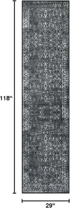 Morebes Black Vintage Runners for Hallways 10 Foot Non Slip, Washable Distressed Non Skid Kitchen Runner Rug Indoor Long Carpet for Hall Foyer Entryway Bathroom Entrance Playroom