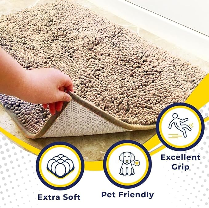 Muddy Mat® Original Dog Door Mat for Muddy Paws, Super Absorbent Microfiber, Non-Slip Washable Pet Rug, Quick Dry Chenille Entryway Carpet, Machine Washable Indoor Outdoor mat, Beige 24"x72"