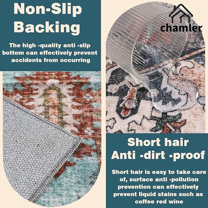 Washable Area Rug 10'x14' Boho Chic Medallion Distressed Design Non-Shedding Easy Care Ideal for High Traffic Areas in Rug for Living Room Bedroom Office Coffee Table Large Carpet
