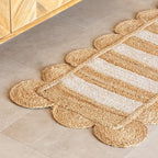 HOMEMONDE Scalloped 2'x6' Jute Runner Rug - Natural Braided Fiber - Handmade Boho Farmhouse Style Décor - Rustic Vintage Sustainable Area Rug for Entryway, Hallway, Kitchen, Bedroom, Living Room