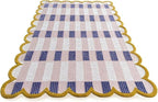 Hand-Tufted Wool Rug with Scalloped Edges, Light Blue Plaid Pattern, Cozy Soft Area Rug for Living Room, Bedroom, and Nursery, Handmade Modern Accent Rug (Pink, 12X18 FEET)