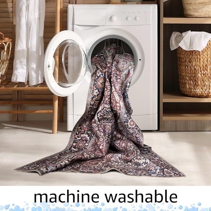 Keen Home Design 8x10 Rug - Machine Washable Area Rug with Non-Slip Backing, Ideal for Living Room, Dining Room, Bedroom - Vintage, Easy Clean, Durable, Low Pile - (8' x 10')