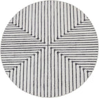 GLN Rugs Contemporary Collection - Machine Washable Area Rug, Contemporary Washable, Non Slip, Low Pile Chenille Rug, Living Room, Bedroom, Kitchen Rug (5'3" Round Black Beige)