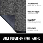 GORILLA GRIP Waterproof Traffic Guard Door Mat, 59x24, Heavy Duty Entryway Mats, Strong Rubber Back Commercial Rugs for Office Hallway, Garage Floor and Home, Low Profile Carpet Runner, Light Gray