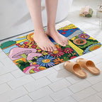 Erosebridal Kawaii Mushroom Bathroom Rugs Boho Sun Mats Hippie Groovy Floral Ultra Soft Bathtub Rugs 20x32 60s 70s Retro Vintage Theme Room Decor Chic Daisy Flower Bath Mat Geometric Striped Decor