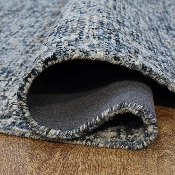 Hand Tufted Wool ECO-Friendly Area Rugs - 8'x8', Round Shape, Dark & Blue, Solid Plain Design, High Pile Thick Handmade Anti Skid Area Rugs for Living Room, Bed Room (KWC111)