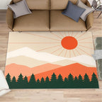 Boho Sun Runner Rugs 3x6ft, Minimalist Mountain Bedside Rug, Abstraction Deco Laundry Rug with Non Slip Backing for Bedroom Kitchen Sink Front Door Entryway Indoor