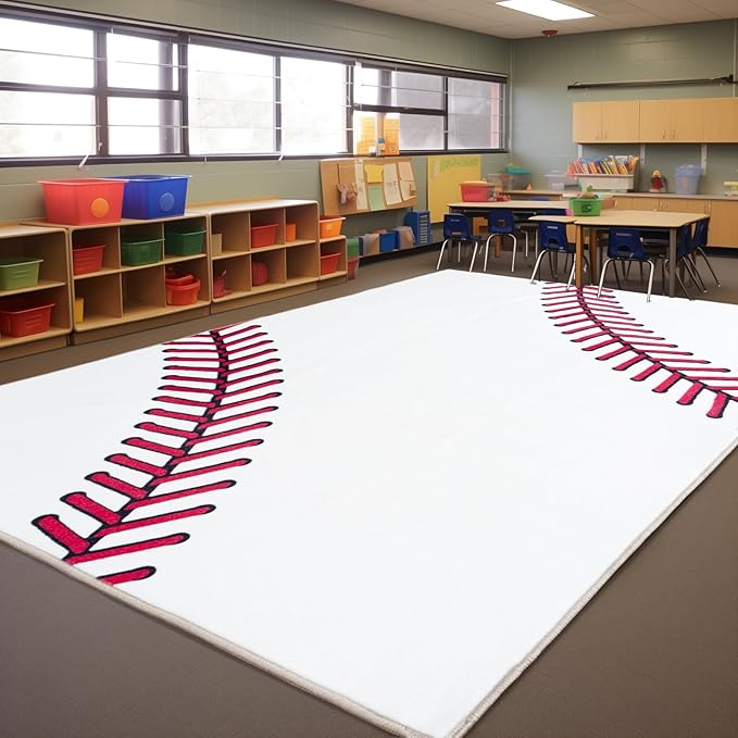 Baseball Soft Area Rug, Cute Bedside Shag Rug for Kids Toddlers Teens, Baseballs Lovers Room Decor Indoor Carpet for Kids Room Bedroom Living Room, Nursery, Machine Washable 8x10 FT