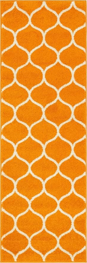 Rugs.com Lattice Frieze Collection Rug – 2' x 6' Runner Orange Medium Rug Perfect for Living Rooms, Large Dining Rooms, Open Floorplans
