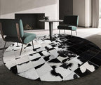 Cowhide Round Leather Rug 8x8 ft – Genuine Hair-On Hide Patchwork Area Rug for Living Room, Bedroom, Kids Playroom, Lounge & Western Home Decor