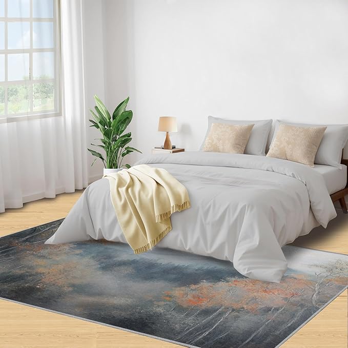 3x4 Autumn Forest Rugs for Entryway - Mountain Scenery Kids Bedroom Rug, Oriental Charm Mudroom Rug Soft for Coffee Shop Living Room Under Table Game Room