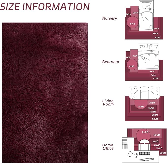 duduta Burgundy Plush Round Rug 4x4 ft, Fluffy Shag Rugs for Bedroom Classroom Nursery Playroom Dorm Decor, Washable Non Slip