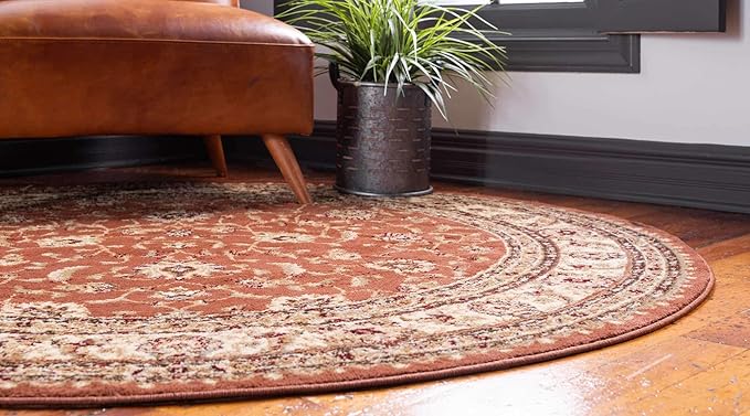 Unique Loom Voyage Collection Traditional Oriental Classic Intricate Design Area Rug (8' 0 x 8' 0 Round, Terracotta/Ivory)