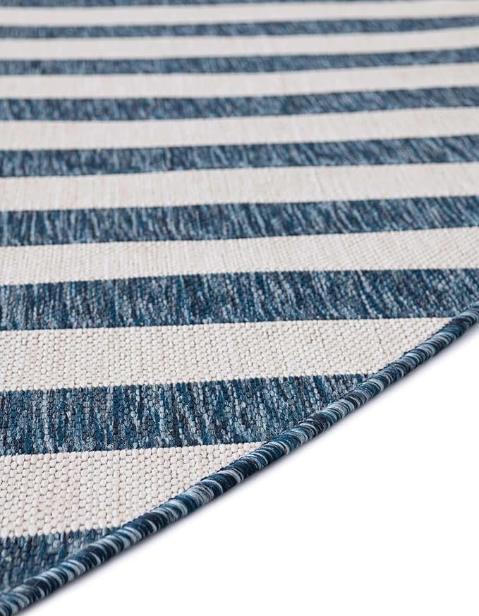 Unique Loom Outdoor Striped Collection Area Rug - Striped (12' Round Blue/Ivory)