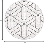 Rugs.com Lattice Trellis Collection Rug – 3 Ft Round White Low-Pile Rug Perfect for Kitchens, Dining Rooms