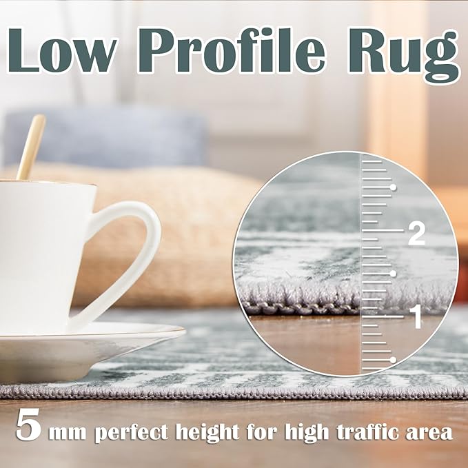 jinchan Moroccan 4x6 Area Rugs for Bedroom - Machine Washable Soft Modern Geometric Stain Resistant Non-Slip Ultra-Thin Low-Pile Faux Wool Carpet for Living Room Kitchen Dining Room (4x6ft, Dark Grey)
